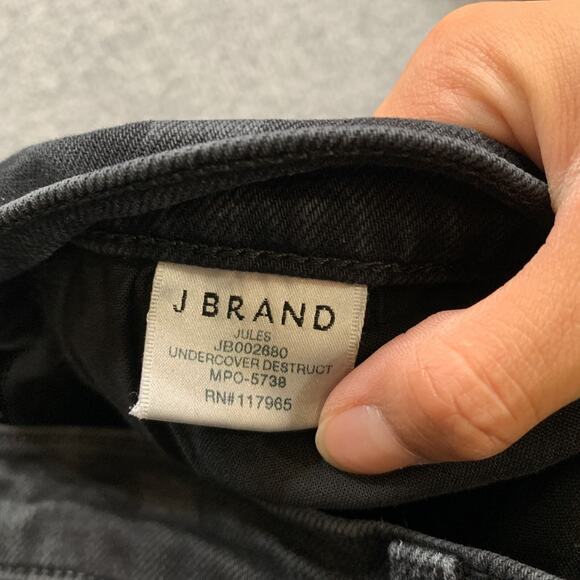 J Brand Jeans Womens 28 Black Denim Jules Undercover Destruct Distressed Raw Hem - Picture 7 of 12